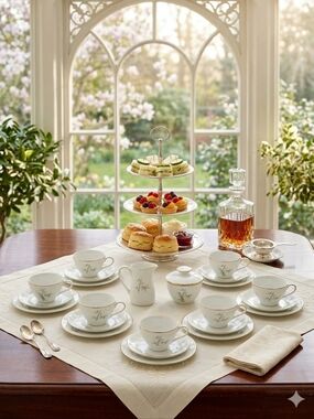 Noritake  Oriental Elegant White and Gold Tea  26 Pcs  Tea Set